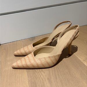 Beige Slingback kitten Heels